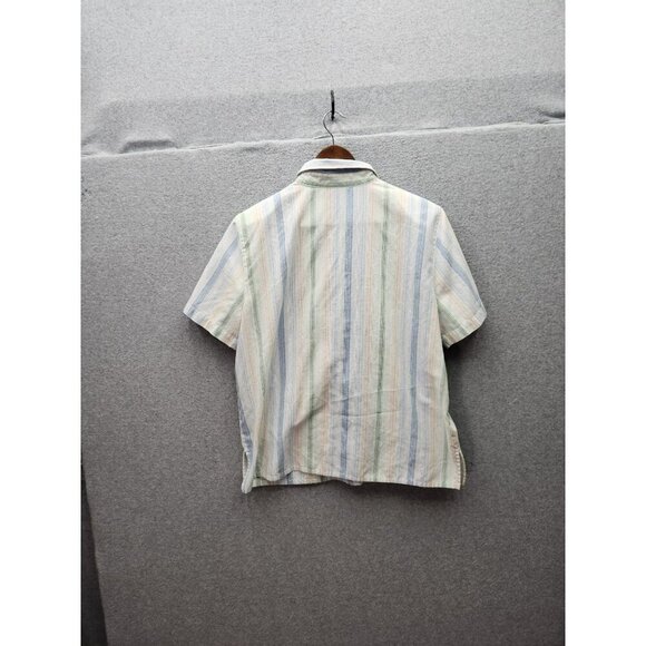 Alfred Dunner Petite 14P Womens Striped Embroidered Button-Up Blouse Short Sleev - Picture 5 of 5